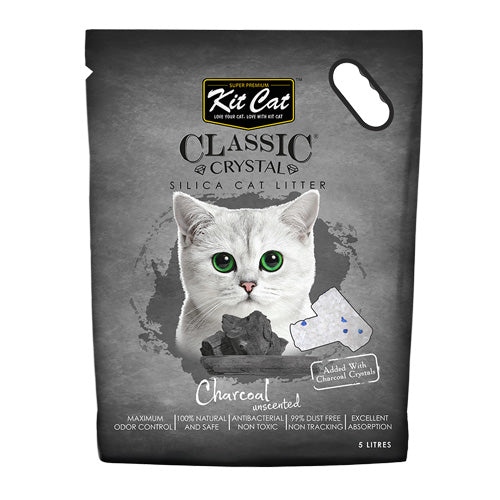 Kit Cat Classic Crystal Cat Litter – Charcoal Unscented (5 Litres)