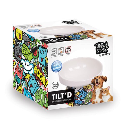 M - PETS Freestyle Tilt’d Raised Ceramic Bowl - Pooch Pet Stores