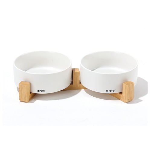 M - PETS OPERA Ceramic Bowls with Bamboo Stand - Pooch Pet Stores