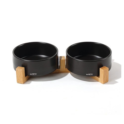 M - PETS OPERA Ceramic Bowls with Bamboo Stand - Pooch Pet Stores