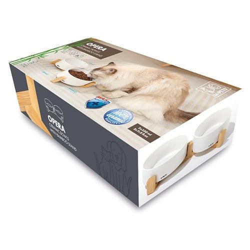 M - PETS OPERA Ceramic Bowls with Bamboo Stand - Pooch Pet Stores
